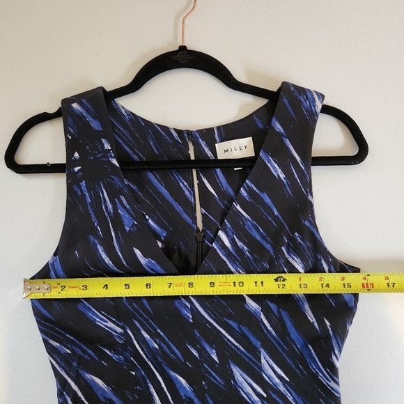 MILLY Blue Brushstroke Print V-Neck Sheath Work Career Office Midi Dress size 2 - Picture 10 of 13